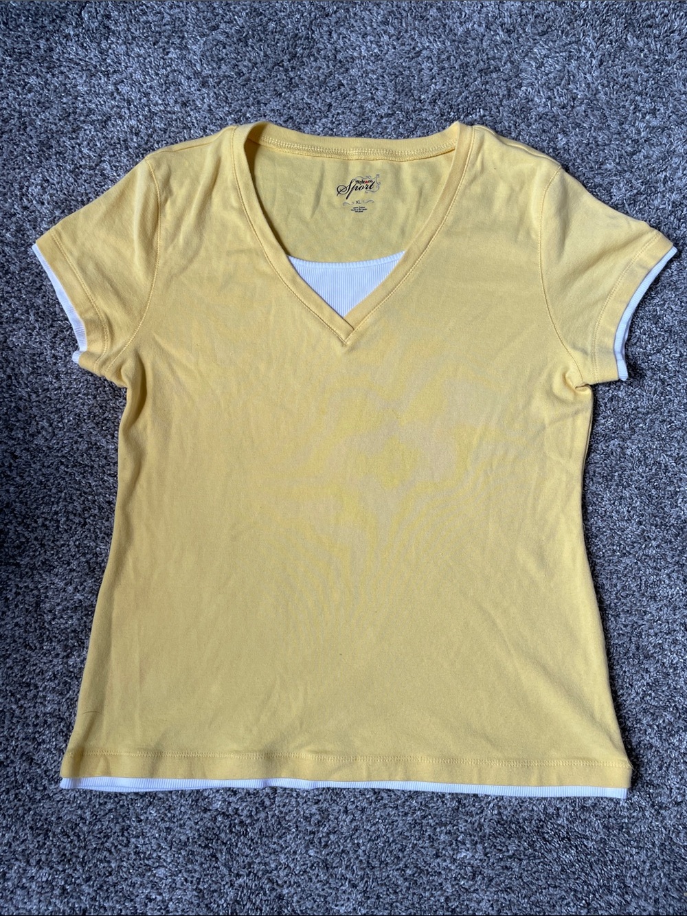 Sporto Yellow V-Neck Short Sleeve Tee with White Trim.  Size XL.
